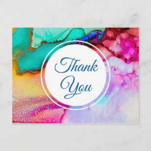 Pink Purple Green Marble Abstract Watercolor Postcard