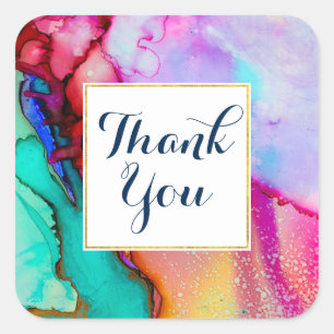 Pink Purple Green Marble Abstract Watercolor Square Sticker