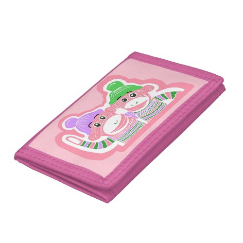 Pink Purple Green Sock Monkeys Wallet