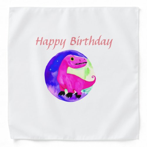 Pink purple green watercolor dinosaur birthday  bandana