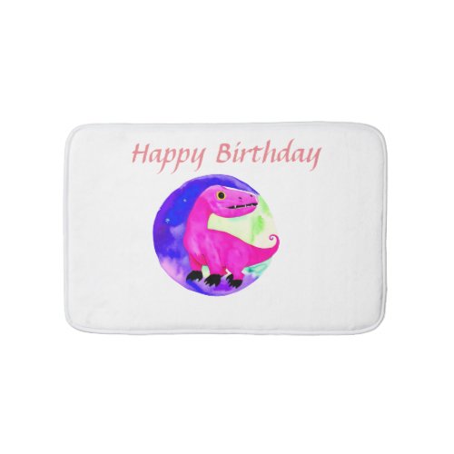 Pink purple green watercolor dinosaur birthday  bath mat
