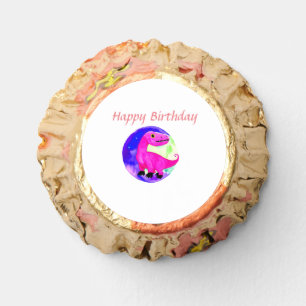 Pink purple green watercolor dinosaur birthday  reese's peanut butter cups