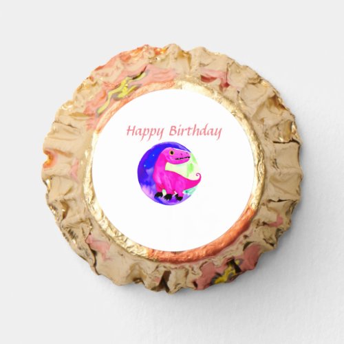 Pink purple green watercolor dinosaur birthday  reeses peanut butter cups