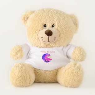 Pink purple green watercolor dinosaur birthday teddy bear