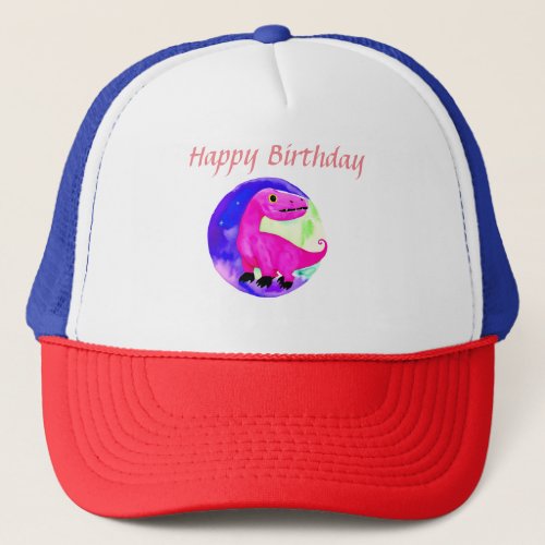 Pink purple green watercolor dinosaur birthday  trucker hat
