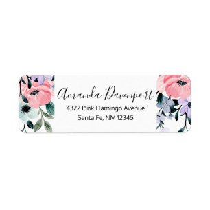 Pink Purple & Green Watercolor Floral Border Label