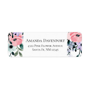 Pink Purple & Green Watercolor Floral Border Label