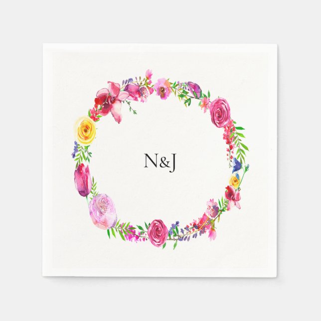 Pink Purple Greenery Spring Flowers Floral Modern Paper Napkins (Front)