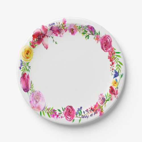 Pink Purple Greenery Spring Flowers Floral Modern Paper Plates