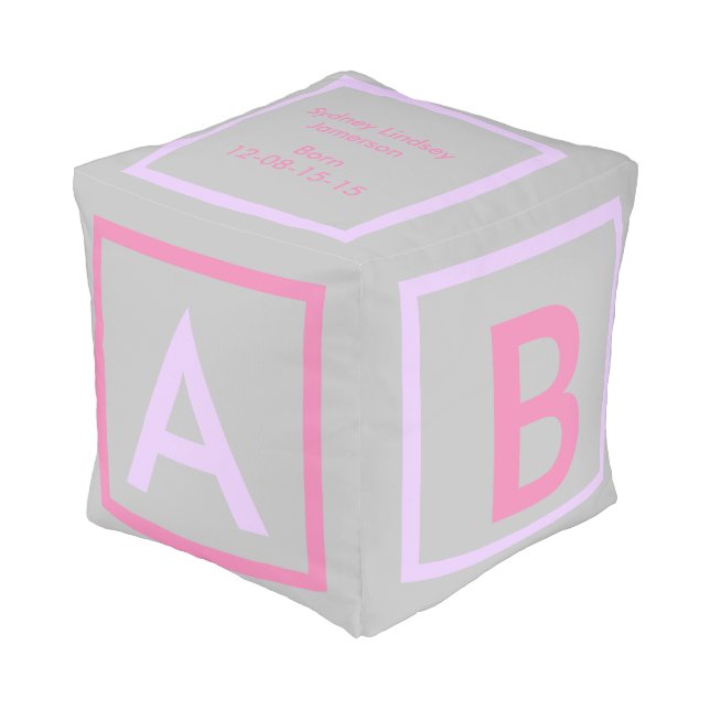 pink purple grey   ALPHABET  blocks baby girl Pouf (Angled Front)