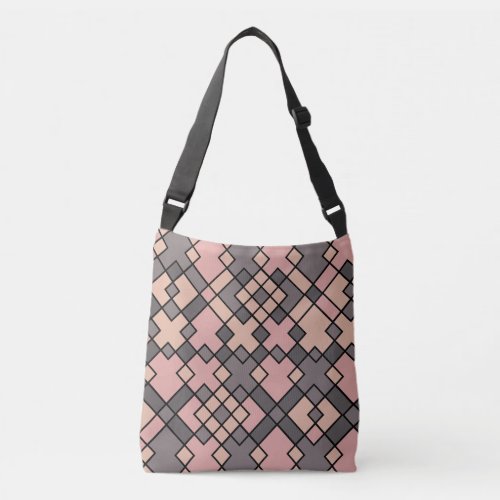 Pink purple grey geomtric pattern crossbody bag