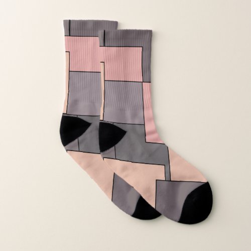 Pink purple grey geomtric pattern socks