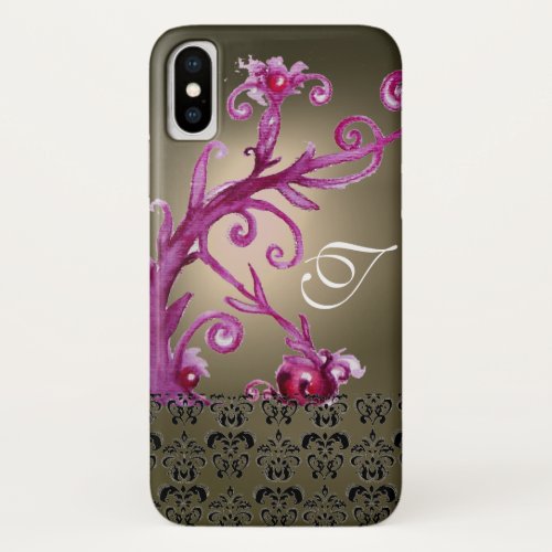 PINK PURPLE GREY SWIRLSFLORAL DAMASK MONOGRAM iPhone X CASE