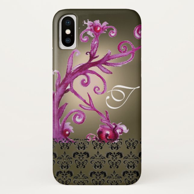 PINK PURPLE GREY SWIRLS,FLORAL DAMASK MONOGRAM Case-Mate iPhone CASE (Back)