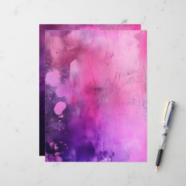 Pink & Purple Grungy Background Scrapbook Paper (Front/Back In Situ)