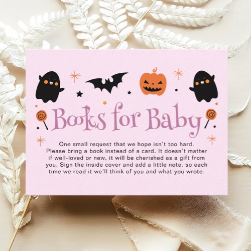 Pink Purple Halloween Baby Shower Book Request Enclosure Card