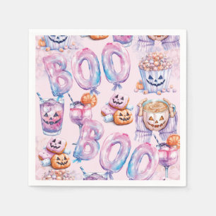 Pink Purple Halloween Boo Watercolor Napkins