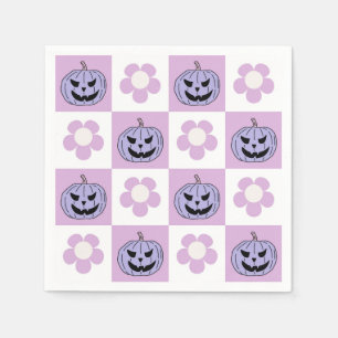 Pink Purple Halloween Jack o Lantern checkerboard Napkins