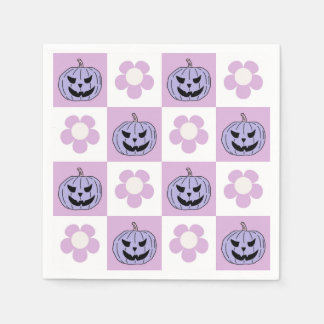 Pink Purple Halloween Jack o Lantern checkerboard Napkins