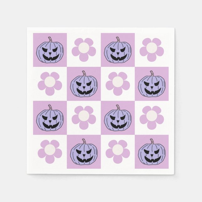 Pink Purple Halloween Jack o Lantern checkerboard Napkins (Front)