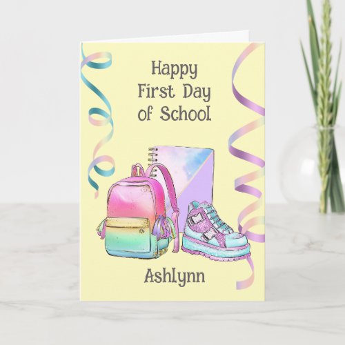 Pink Purple Happy First Day of School Card