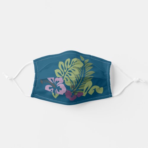 Pink Purple Hawaii Hibiscus Floral On Teal Blue Adult Cloth Face Mask
