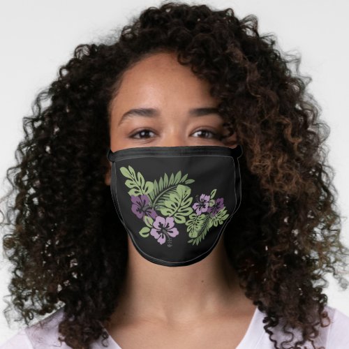 Pink Purple Hawaii Hibiscus Plumeria Floral Black Face Mask