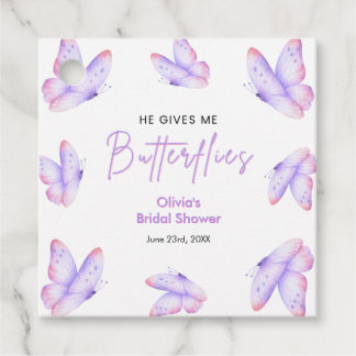 Pink Purple He Gives Me Butterflies Bridal Shower Favor Tags