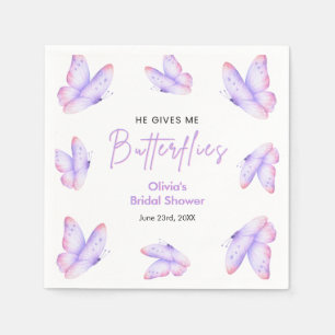 Pink Purple He Gives Me Butterflies Bridal Shower Napkins