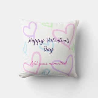 Pink purple heart happy Valentine's day name date  Throw Pillow