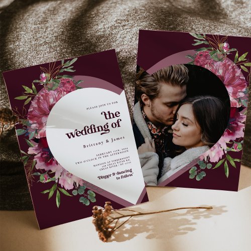 Pink  purple heart romantic wedding Invitation