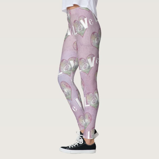Pink Purple Heart Typography Valentine Day Legging (Left)
