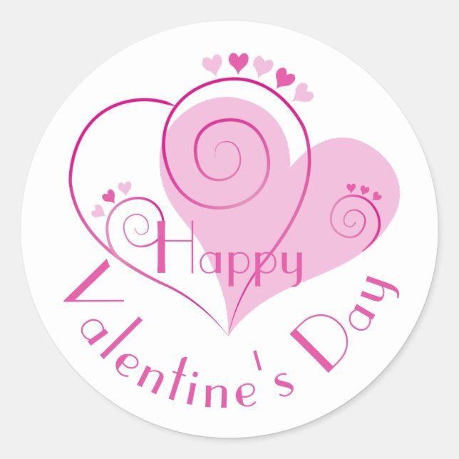 Pink Purple Hearts Happy Valentine's Day Classic Round Sticker (Front)