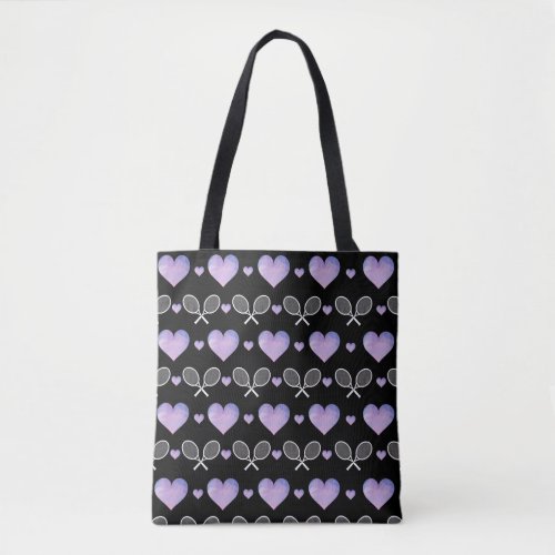 Pink Purple Hearts Pattern Tennis Rackets Love Tote Bag