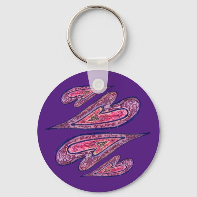Pink Purple Hearts Pendant Art Charm Keychains (Front)