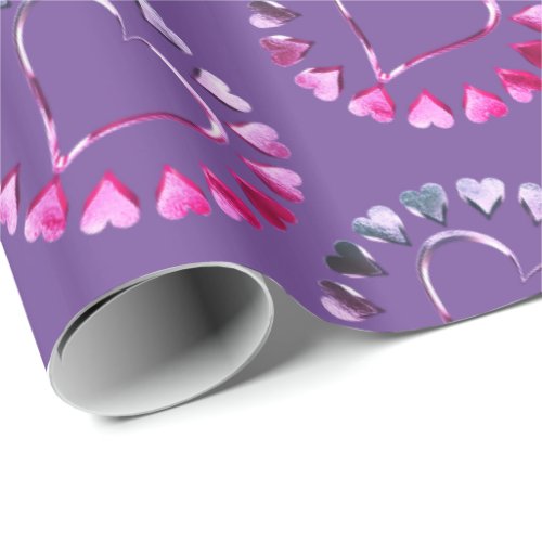 Pink Purple Hearts Romantic Valentine Wrapping Paper