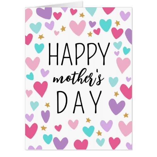 Pink Purple Hearts Stars Happy Mothers Day Big Card
