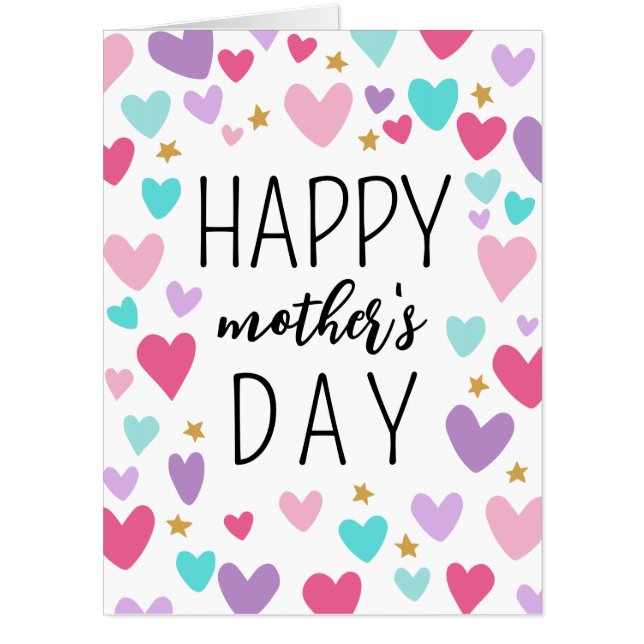 Pink Purple Hearts Stars Happy Mother's Day Big Card (Front)