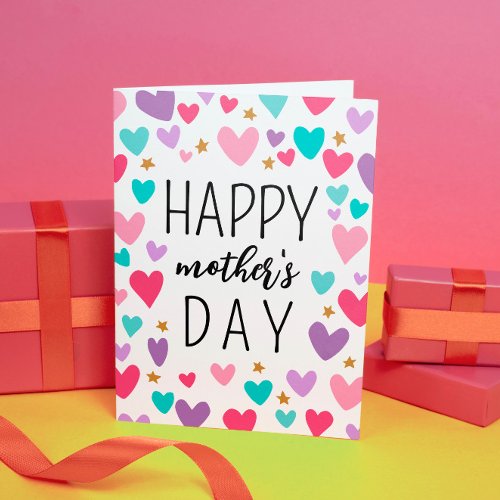 Pink Purple Hearts Stars Happy Mothers Day  Card
