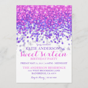 Pink Purple Hollywood Glitter Sweet Sixteen Party Invitation