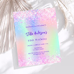 Pink purple holographic 18th birthday budget<br><div class="desc">A girly and feminine 18th birthday party invitation. On front: A rainbow, holographic colored background in purple, pink, mint green. Decorated with blush pink confetti. Personalize and add a name and party details. The name is written with a hand lettered style script, purple colored letters. 1 sheet = 1 invitation...</div>