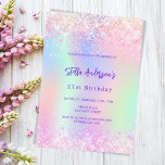 Pink purple holographic 21st birthday invitation<br><div class="desc">A girly and feminine 21st birthday party invitation. On front: A rainbow,  holographic colored background in purple,  pink,  mint green.  Decorated with blush pink sparkles.  Personalize and add a name and party details. The name is written with a hand lettered style script,  purple colored letters.</div>