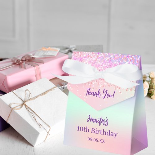 Pink purple holographic birthday favor boxes