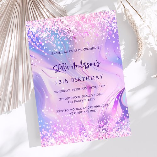 Pink purple holographic birthday invitation