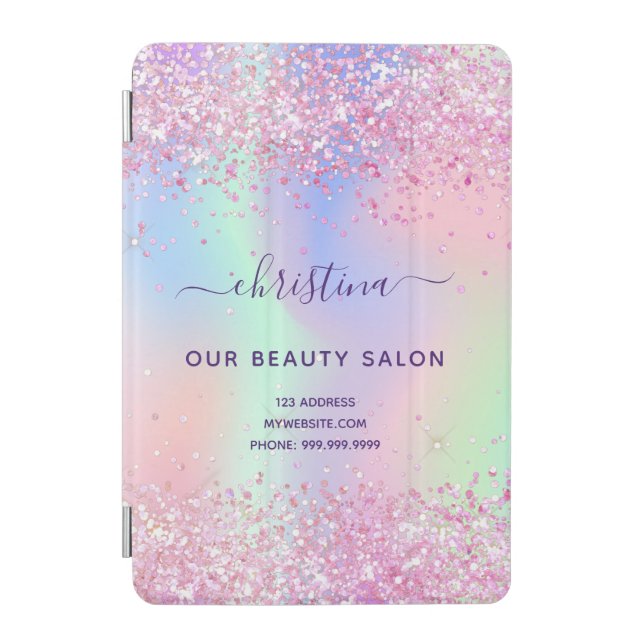 Pink purple holographic business name iPad mini cover (Front)