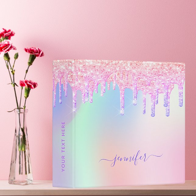 Pink purple holographic drips girl 3 ring binder (Creator Uploaded)