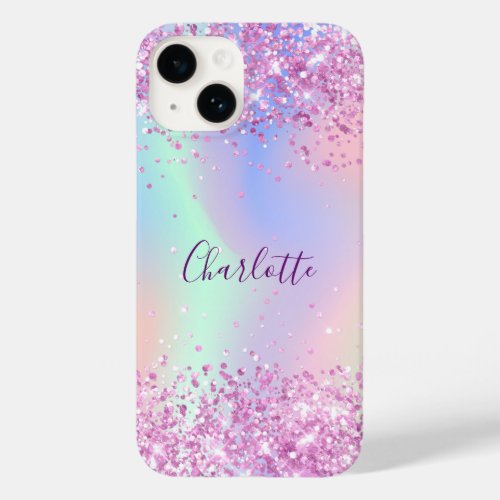 Pink purple holographic glitter name script Case_Mate iPhone 14 case