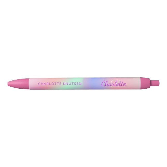 Pink purple holographic monogram name script pen (Front)