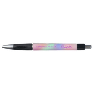 Pink purple holographic monogram name script pen