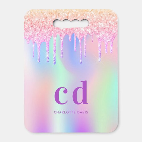 Pink purple holographic monogram name seat cushion